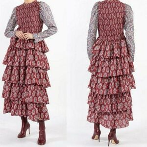 Alix of Bohemia NWT Shelby Mulberry Ruffle Dress Medium Floral Smocked Tiered